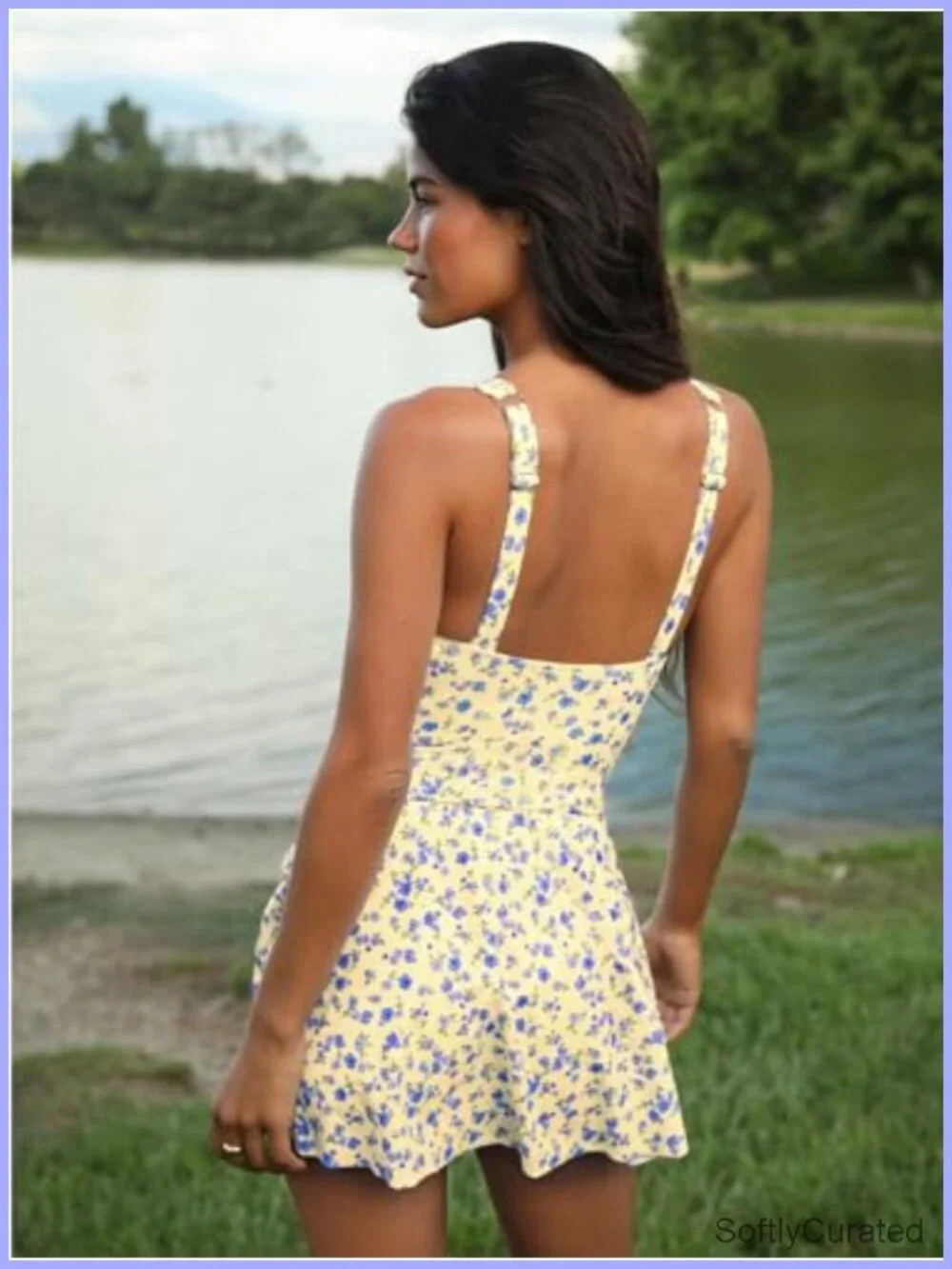 One Piece Swimsuit with Skirt Adjustable Straps Removable Pads